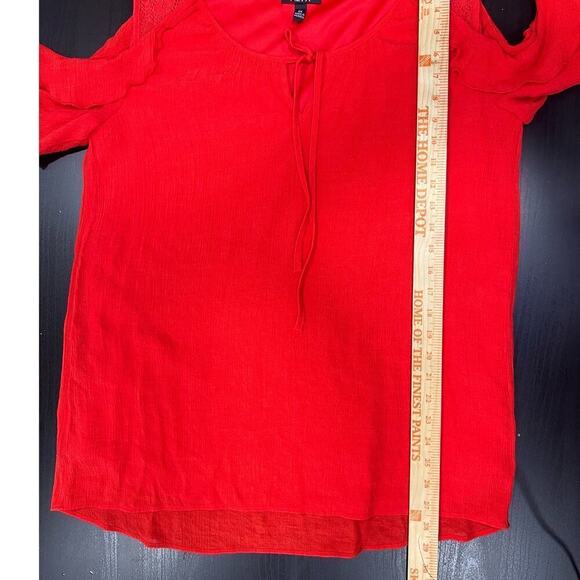 Alyx Cold Shoulder Crepe  Blouse, Red, size 0X, Layered, Ruffled, Chemical Lace - Picture 7 of 14